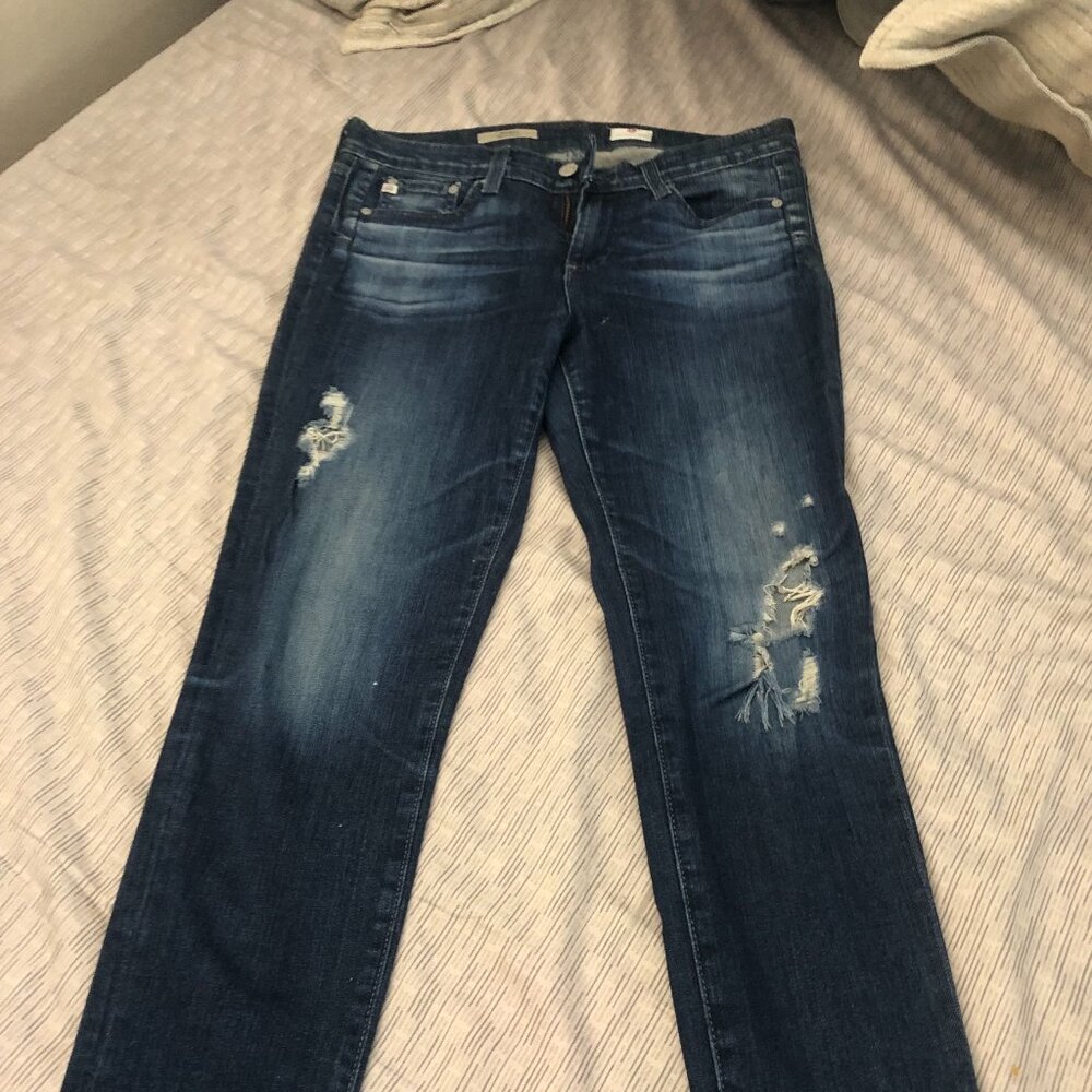 AG Stilt Cigarette Distressed Blue Jeans Size 27